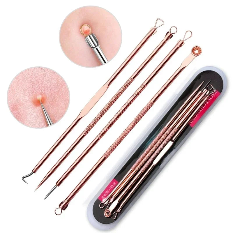 4Pcs Acne Blackhead Remover Tool Set Ultra Fine Pore Extractor Needles Facial Skin Cleansing Beauty Kit For Blemish Spot Whitehe