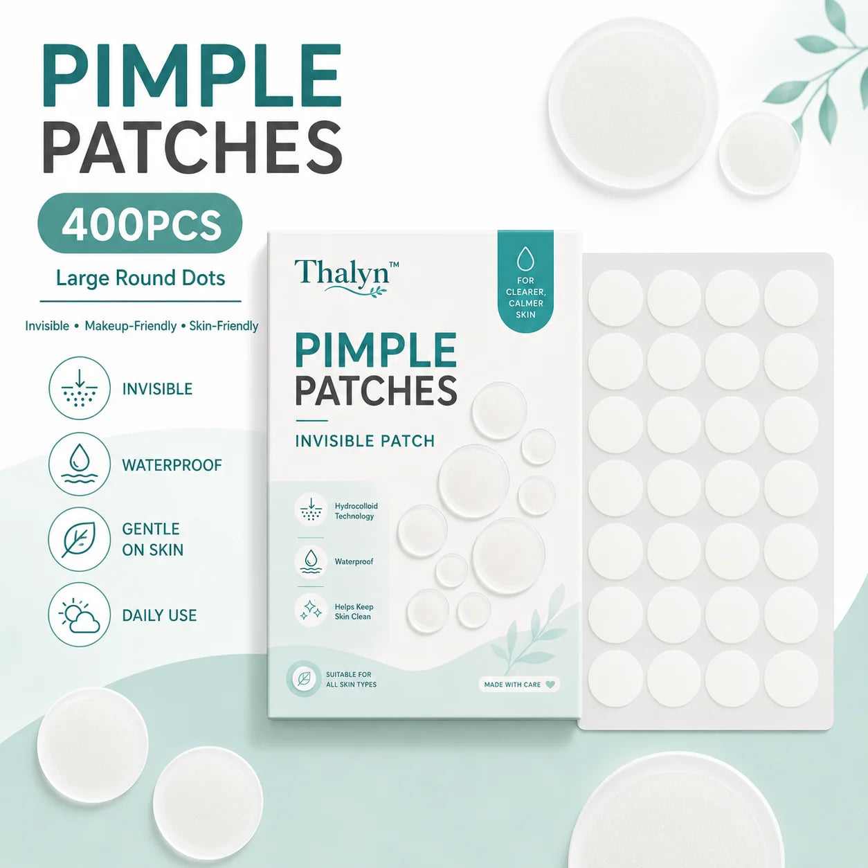 400PCS Large Round Pimple Patches White Invisible Acne Patch Skin Cover Sticker Makeup Patch Daily Skincare Beauty Patch