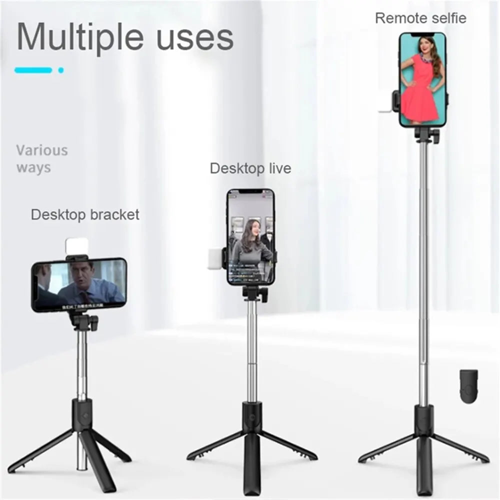 Phone Selfie Stick Tripod Bluetooth Remote Wireless Selfi Stick Phone Holder With Beauty LED Fill Light For Phone Live Streaming