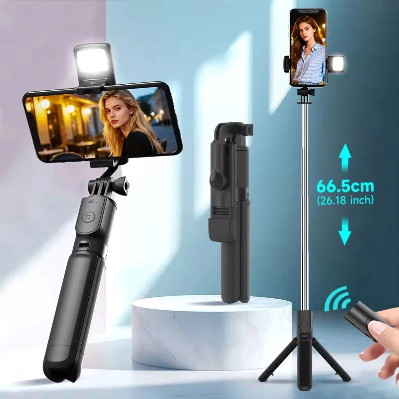 Phone Selfie Stick Tripod Bluetooth Remote Wireless Selfi Stick Phone Holder With Beauty LED Fill Light For Phone Live Streaming