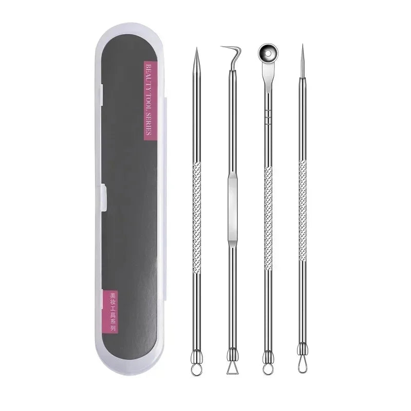 4Pcs Acne Blackhead Remover Tool Set Ultra Fine Pore Extractor Needles Facial Skin Cleansing Beauty Kit For Blemish Spot Whitehe