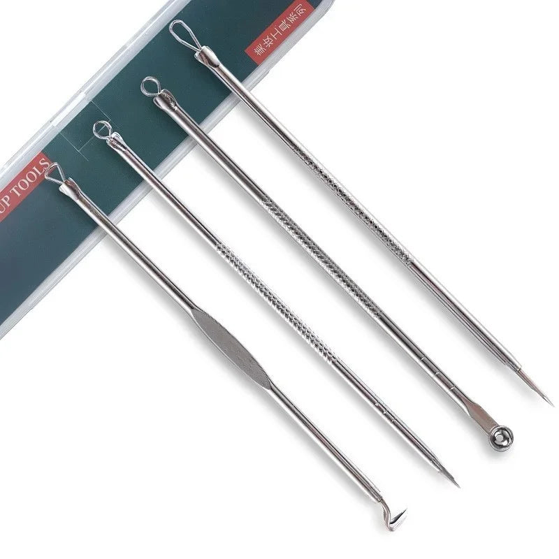 4Pcs Acne Blackhead Remover Tool Set Ultra Fine Pore Extractor Needles Facial Skin Cleansing Beauty Kit For Blemish Spot Whitehe