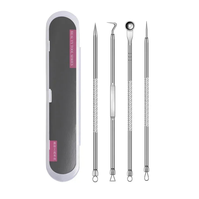 4Pcs Acne Blackhead Remover Tool Set Ultra Fine Pore Extractor Needles Facial Skin Cleansing Beauty Kit For Blemish Spot Whitehe