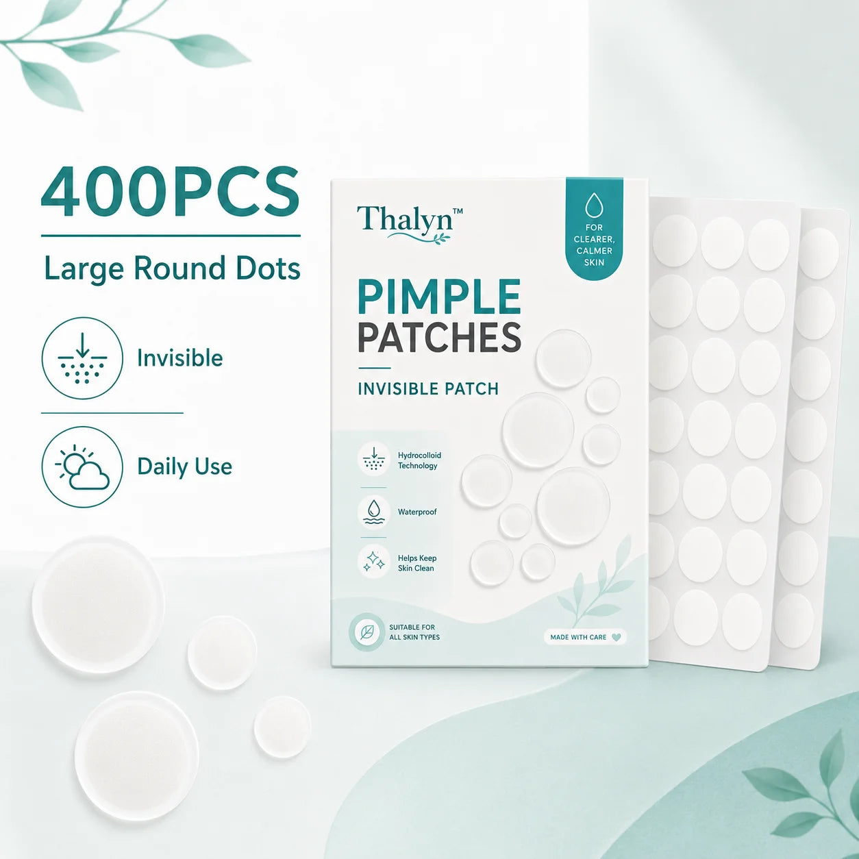 400PCS Large Round Pimple Patches White Invisible Acne Patch Skin Cover Sticker Makeup Patch Daily Skincare Beauty Patch